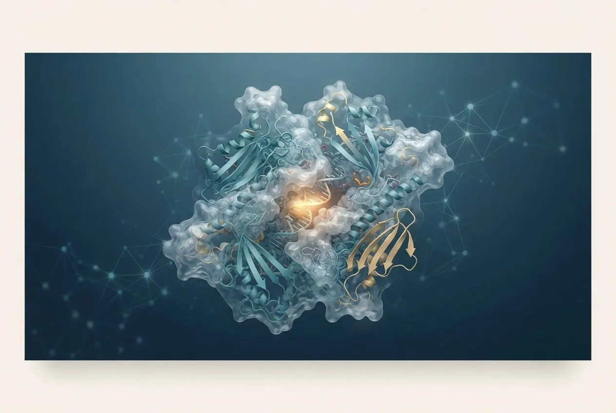 Abstract computational biology visualization of protein structures related to integrative structural modeling of viral replication complexes in situ