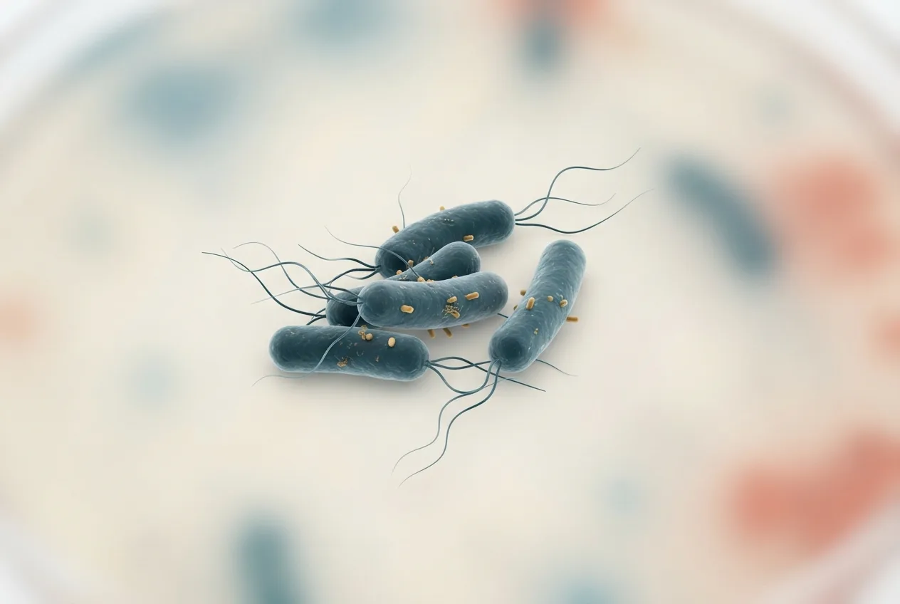 Microscopy-style illustration of lawsonia intracellularis (proliferative enteropathy) bacteria showing cell morphology