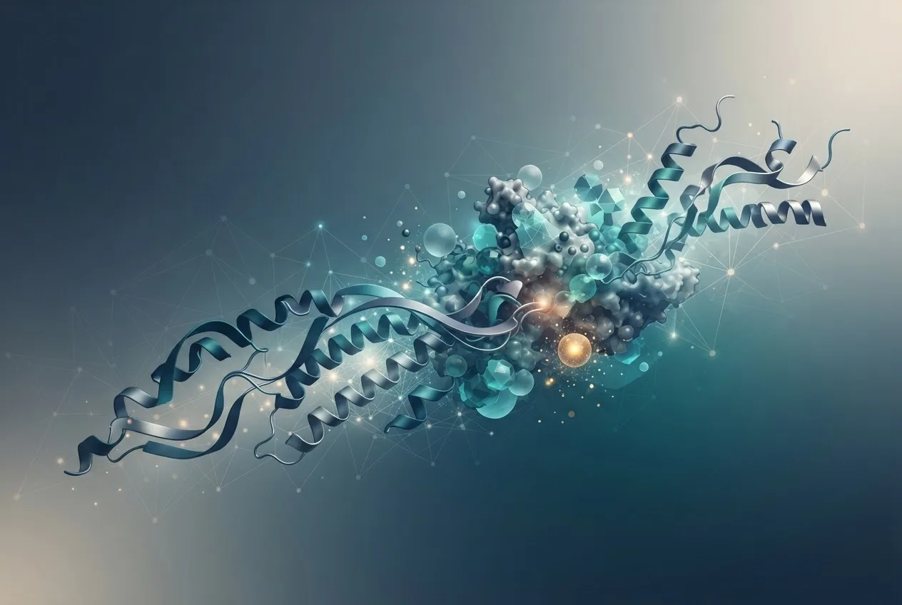 Abstract computational biology visualization of protein structures related to metagenomic binning strategies for animal gut microbiome