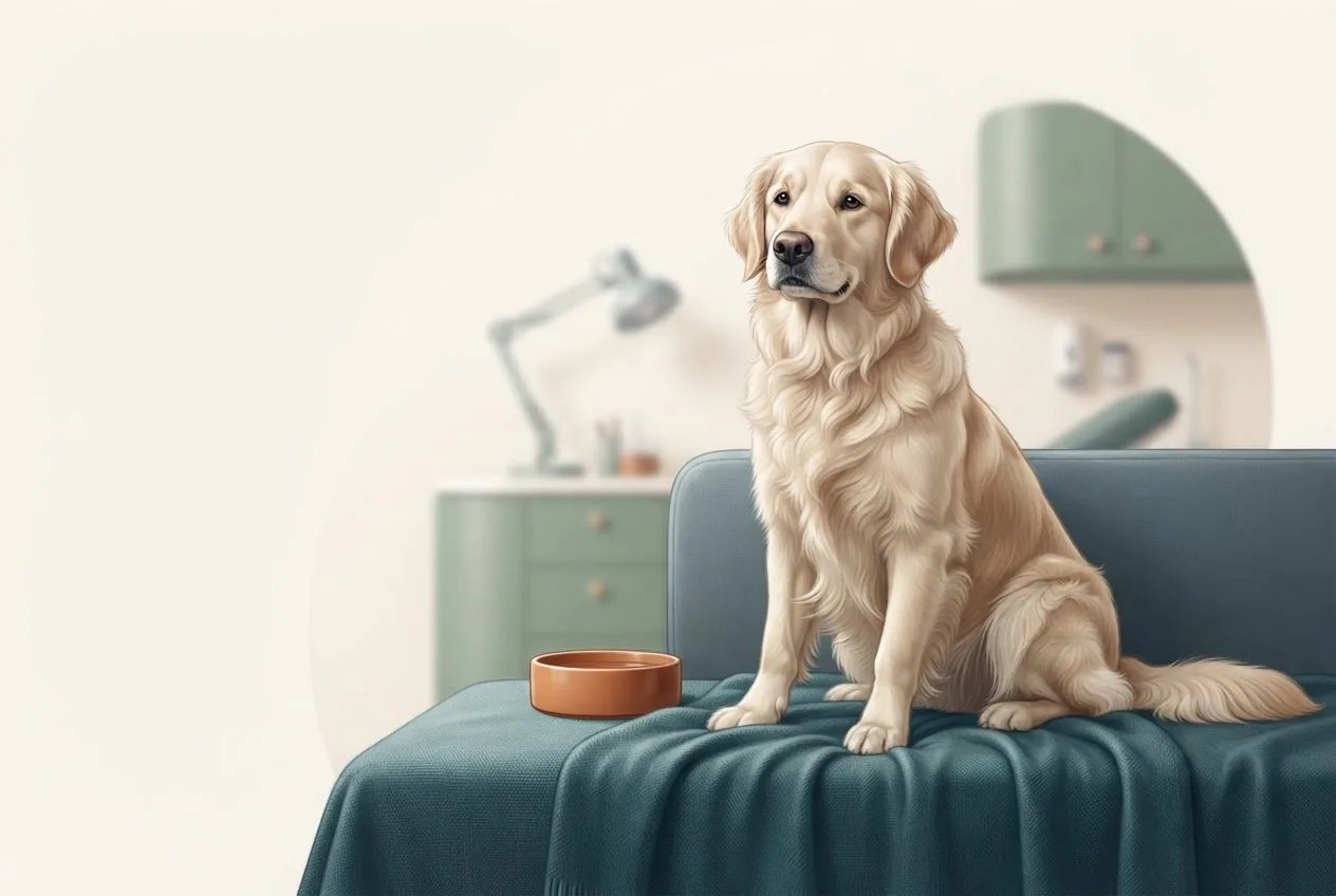 Illustration of a healthy, calm dog or cat representing the pet-health topic of mirtazapine for dogs