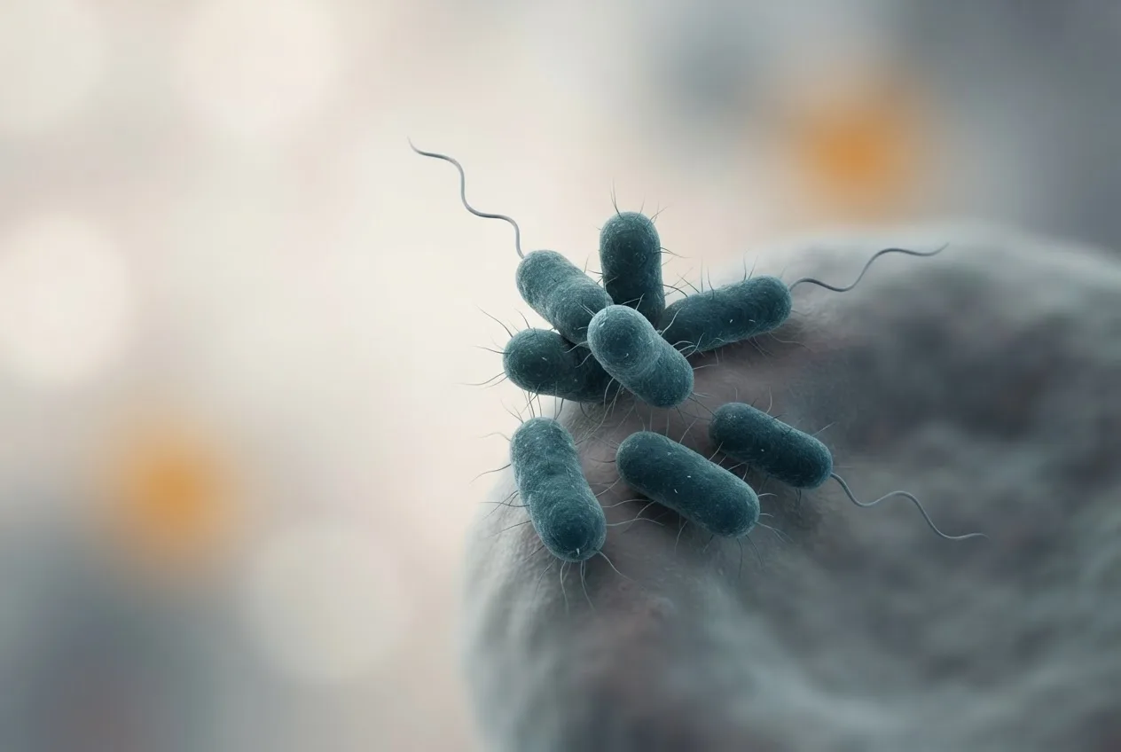 Microscopy-style illustration of mycoplasma haemofelis bacteria showing cell morphology