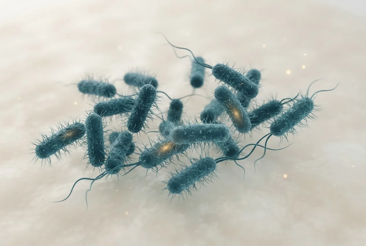 Microscopy-style illustration of ornithobacterium rhinotracheale bacteria showing cell morphology