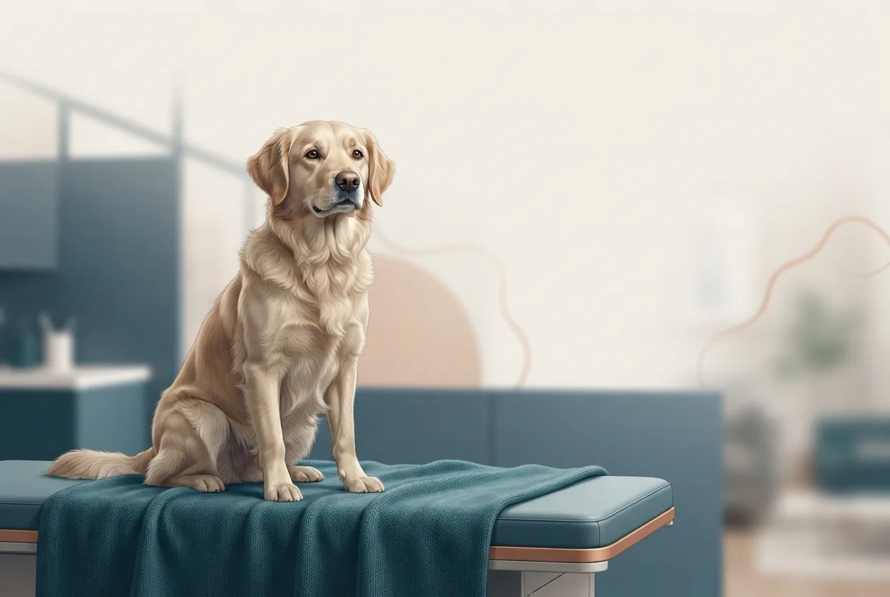 Illustration of a healthy, calm dog or cat representing the pet-health topic of osteosarcoma in dogs