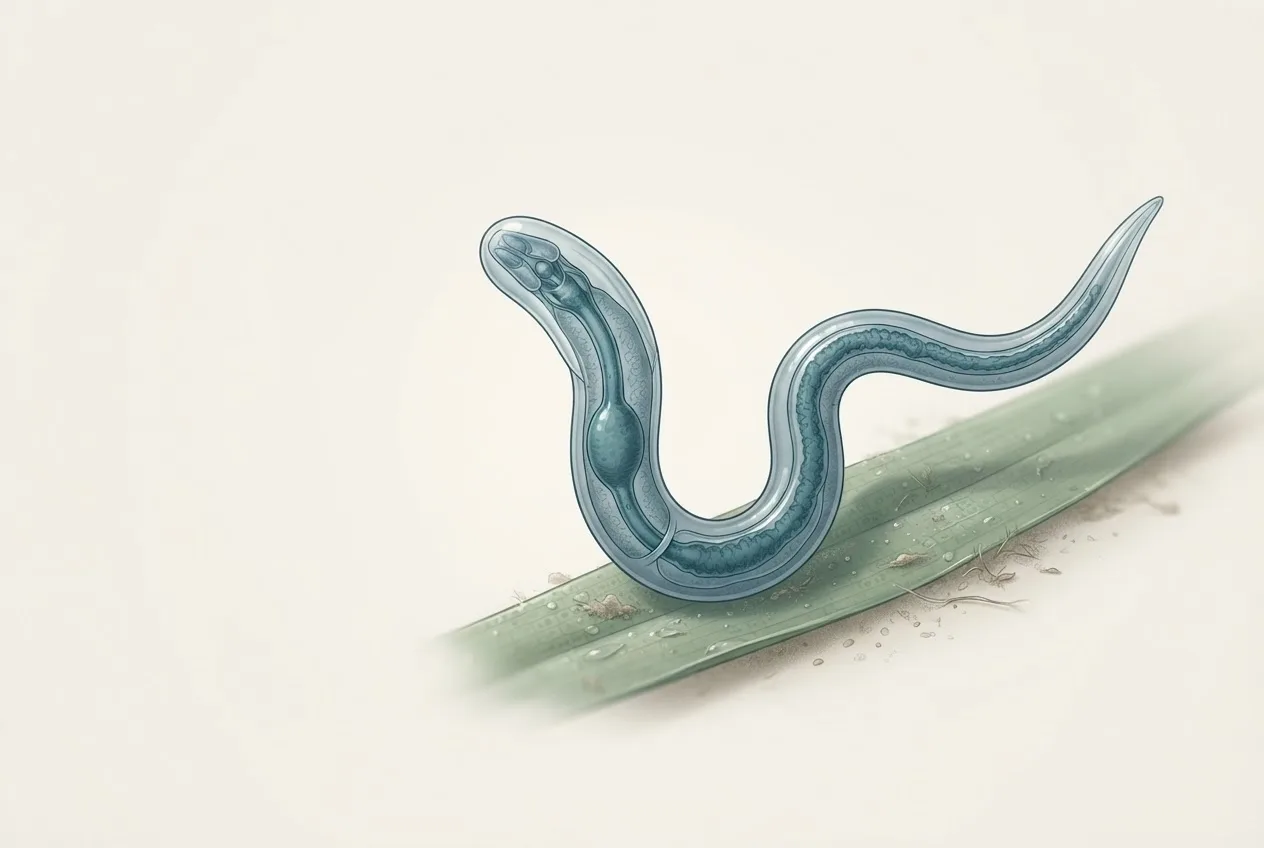 Scientific illustration of the ostertagia ostertagi parasite life stage