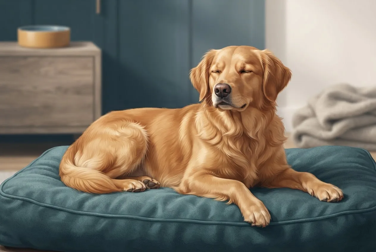 Illustration of a healthy, calm dog or cat representing the pet-health topic of pancreatitis in dogs