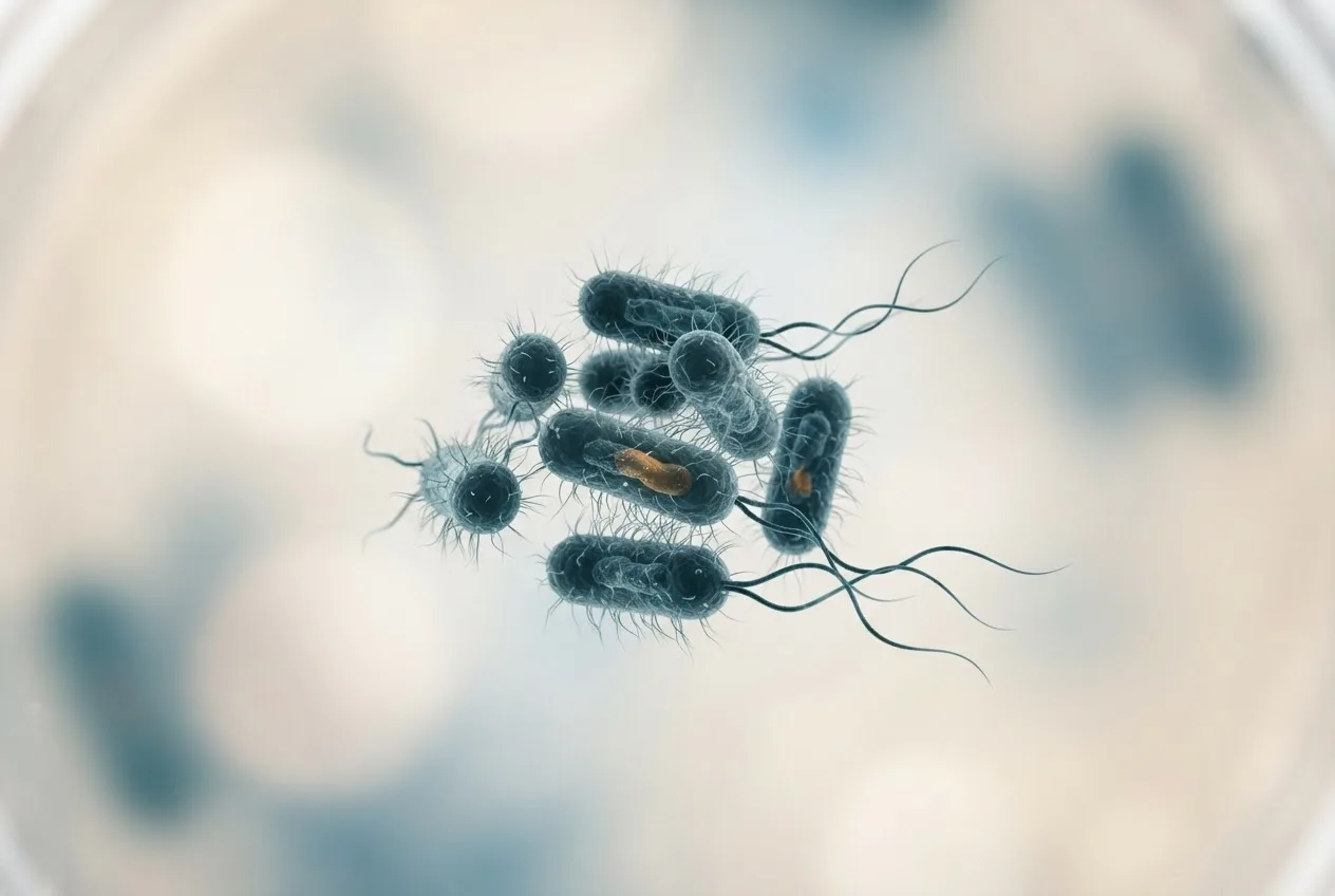 Microscopy-style illustration of piscirickettsia salmonis bacteria showing cell morphology