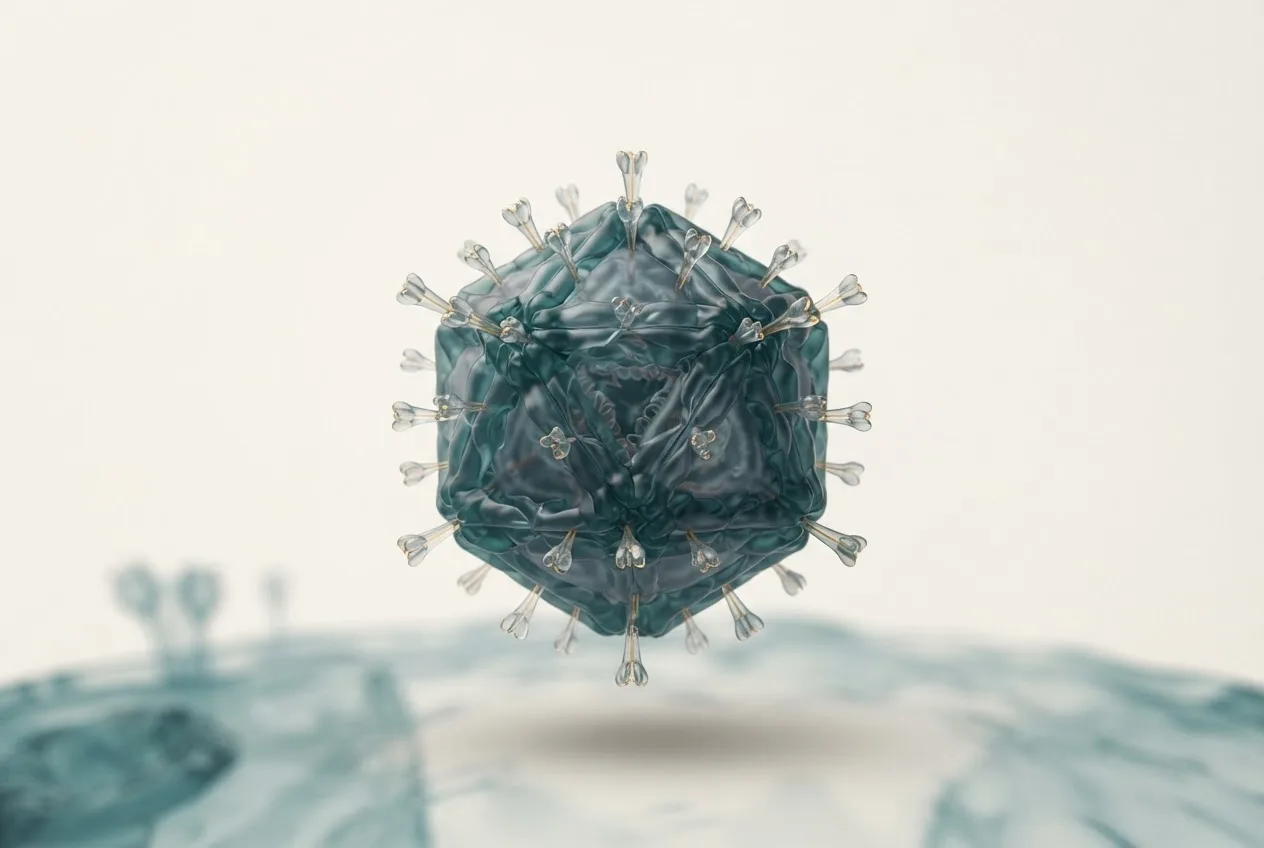 3D illustration of the rabbit haemorrhagic disease virus 2 (rhdv2) particle showing capsid structure and surface proteins