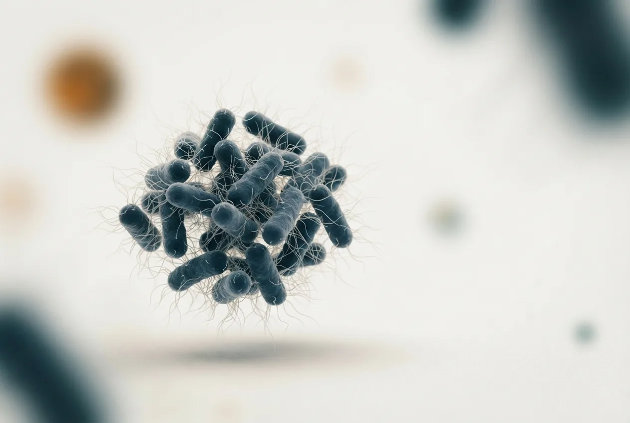 Microscopy-style illustration of renibacterium salmoninarum (bkd) bacteria showing cell morphology