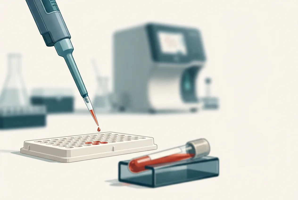 Laboratory illustration of diagnostic testing equipment for reticulocyte indices in diagnosis of regenerative anemia