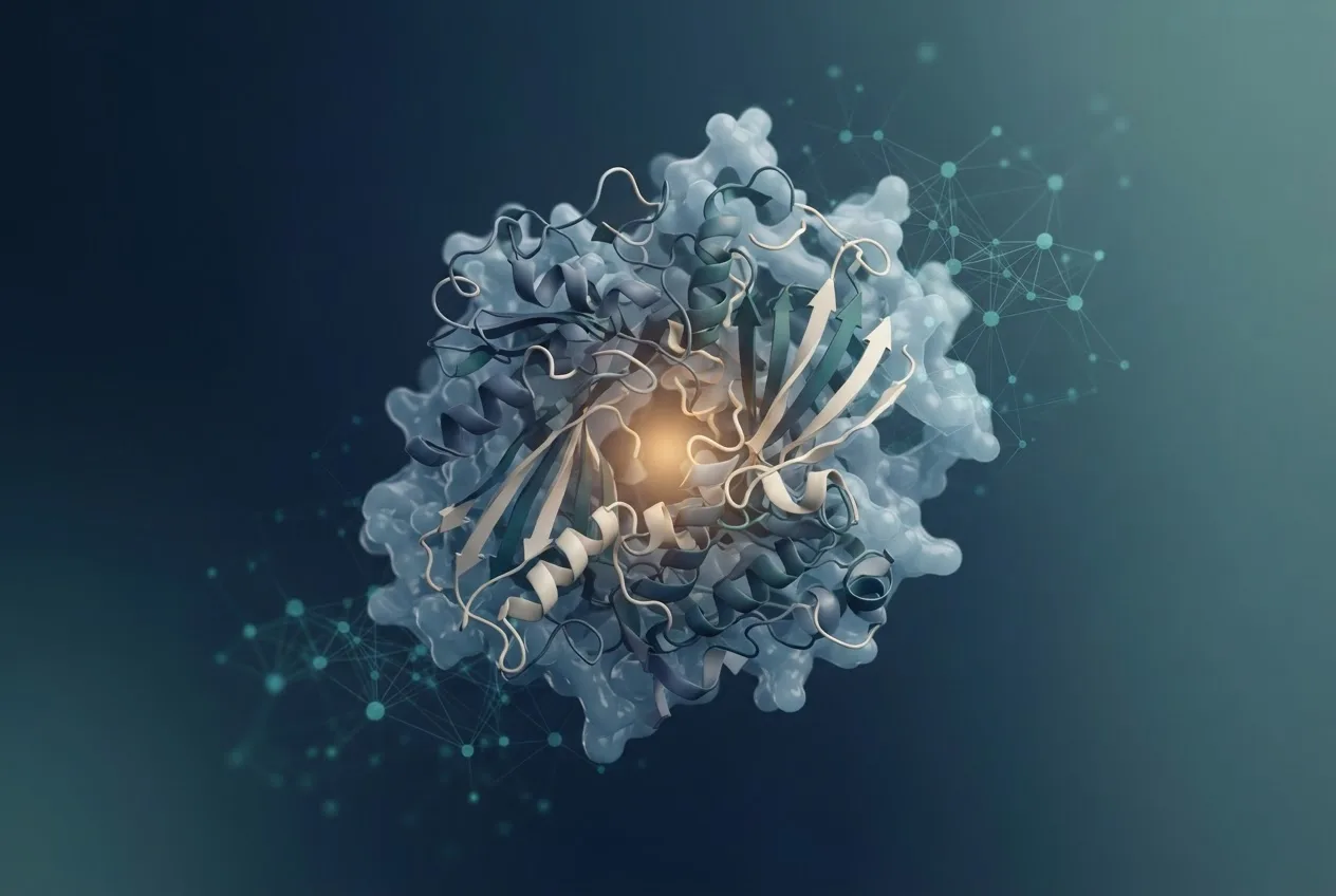 Abstract computational biology visualization of protein structures related to structural bioinformatics of viral replication factory formation and organelle remodeling