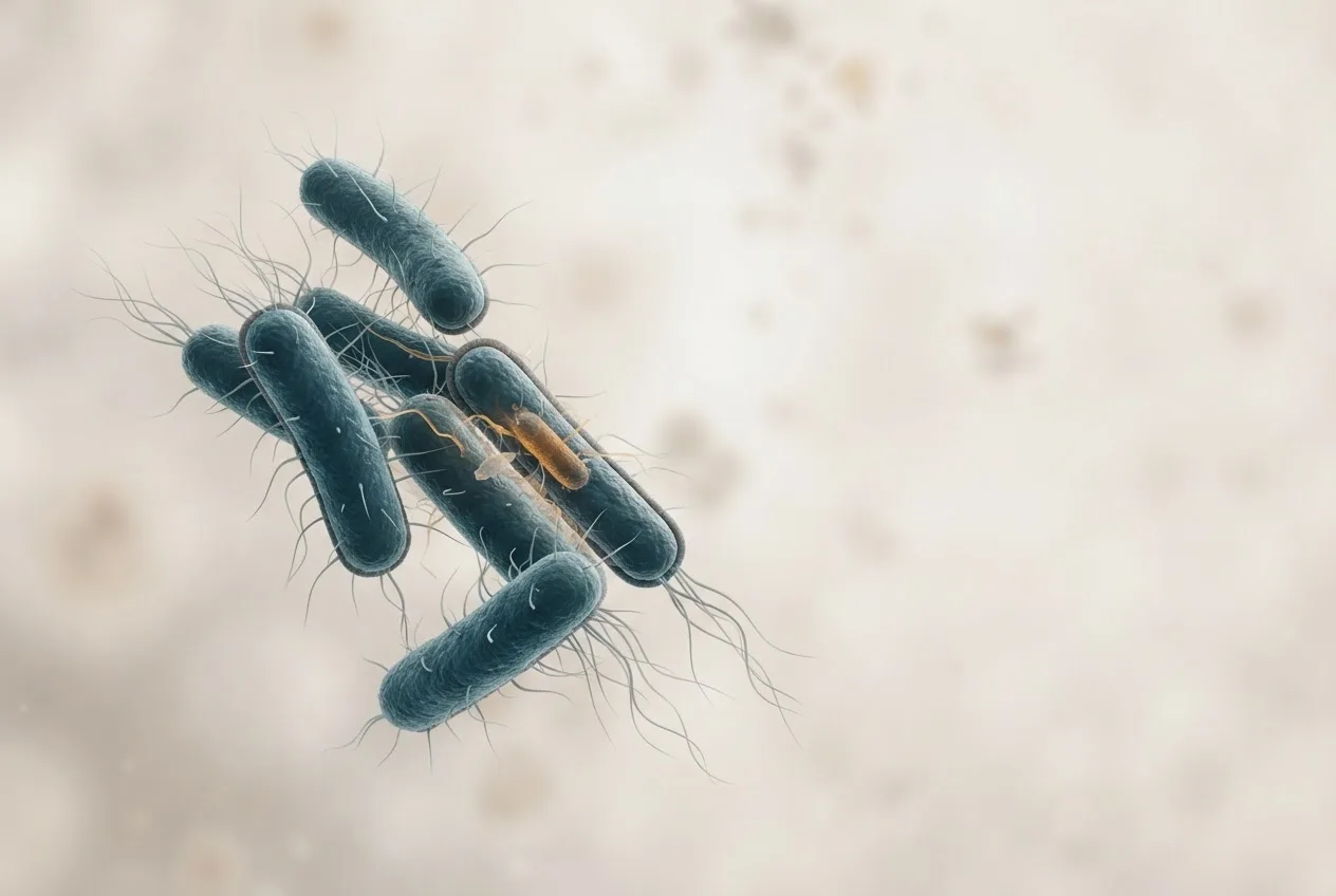 Microscopy-style illustration of tenacibaculum maritimum bacteria showing cell morphology