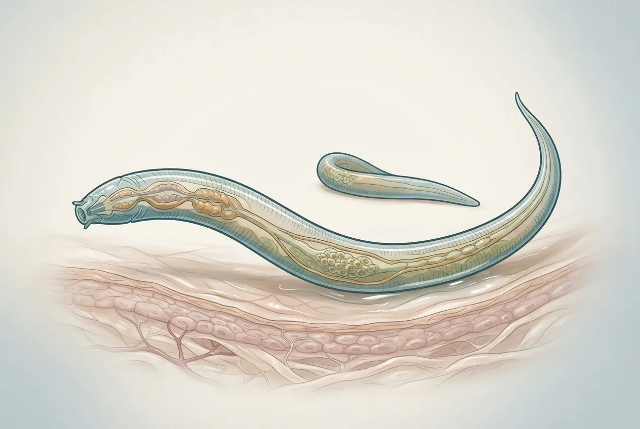 Scientific illustration of the thelazia (eyeworm) parasite life stage